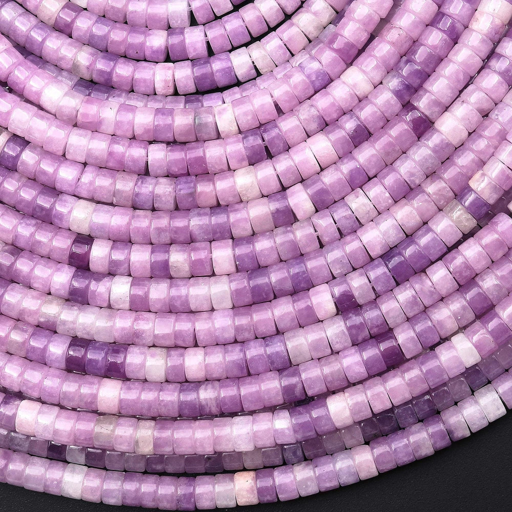 Natural Light Lilac Purple Lepidolite 4mm Heishi Rondelle Beads 15.5" Strand