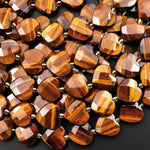 AAA Natural Tiger's Eye Faceted Heart Beads 12mm Golden Chatoyant Gemstone 15.5" Strand