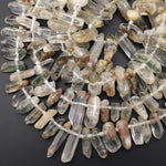 Chunky Freeform Natural Phantom Lodalite Quartz Beads Translucent Crystal Points 15.5" Strand