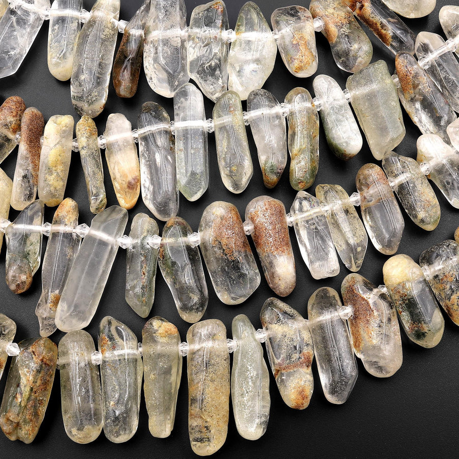 Chunky Freeform Natural Phantom Lodalite Quartz Beads Translucent Crystal Points 15.5" Strand