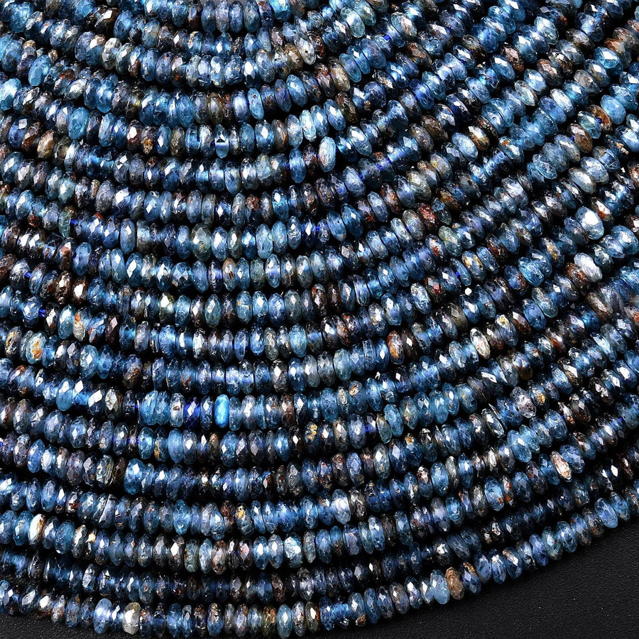 Rare Faceted Natural Teal Blue Kyanite Thin 3mm Rondelle Beads 15.5" Strand