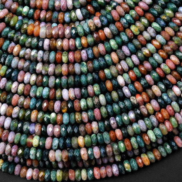 Natural Indian Agate 4mm Faceted Thin Rondelle Gemstone Beads 15.5" Strand