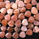 Faceted Natural Peach Moonstone Heart Beads 12mm Gemstone 15.5" Strand