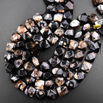 Large Faceted Black Cherry Blossom Agate Square Beads Aka Cherry Flower 15.5" Strand