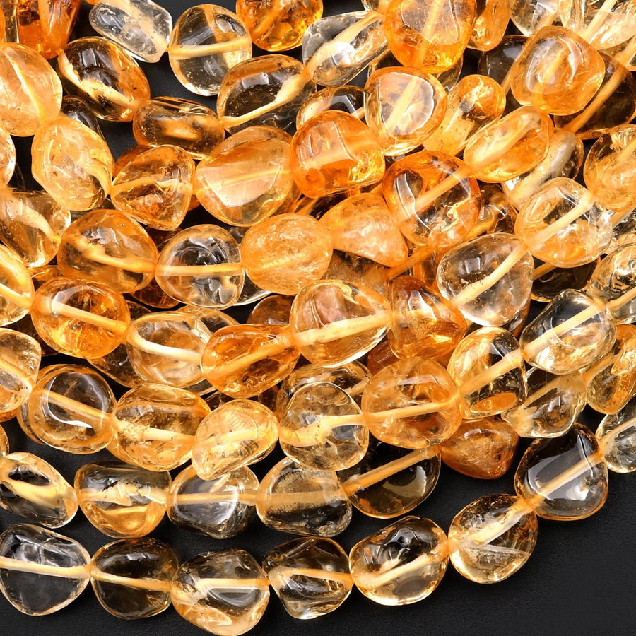 Natural Golden Yellow Citrine Beads Freeform Oval Pebble Nugget Gemstone 15.5" Strand