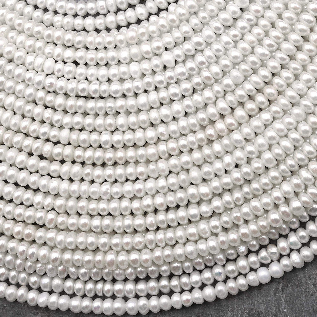 Genuine White Freshwater Pearl Small 3mm 4mm Rondelle Beads Shimmery Iridescent Classic Pearl 15" Strand