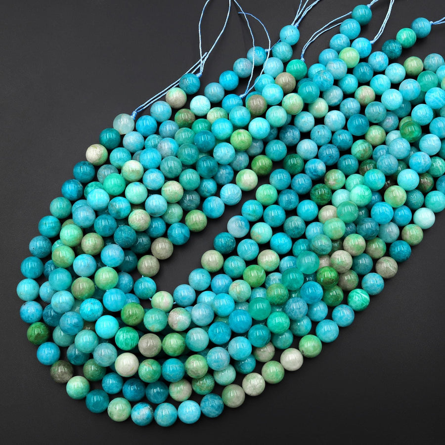 AAA Natural Aqua Blue Green Peruvian Amazonite Beads 4mm 10mm Smooth Round Beads 15.5" Strand