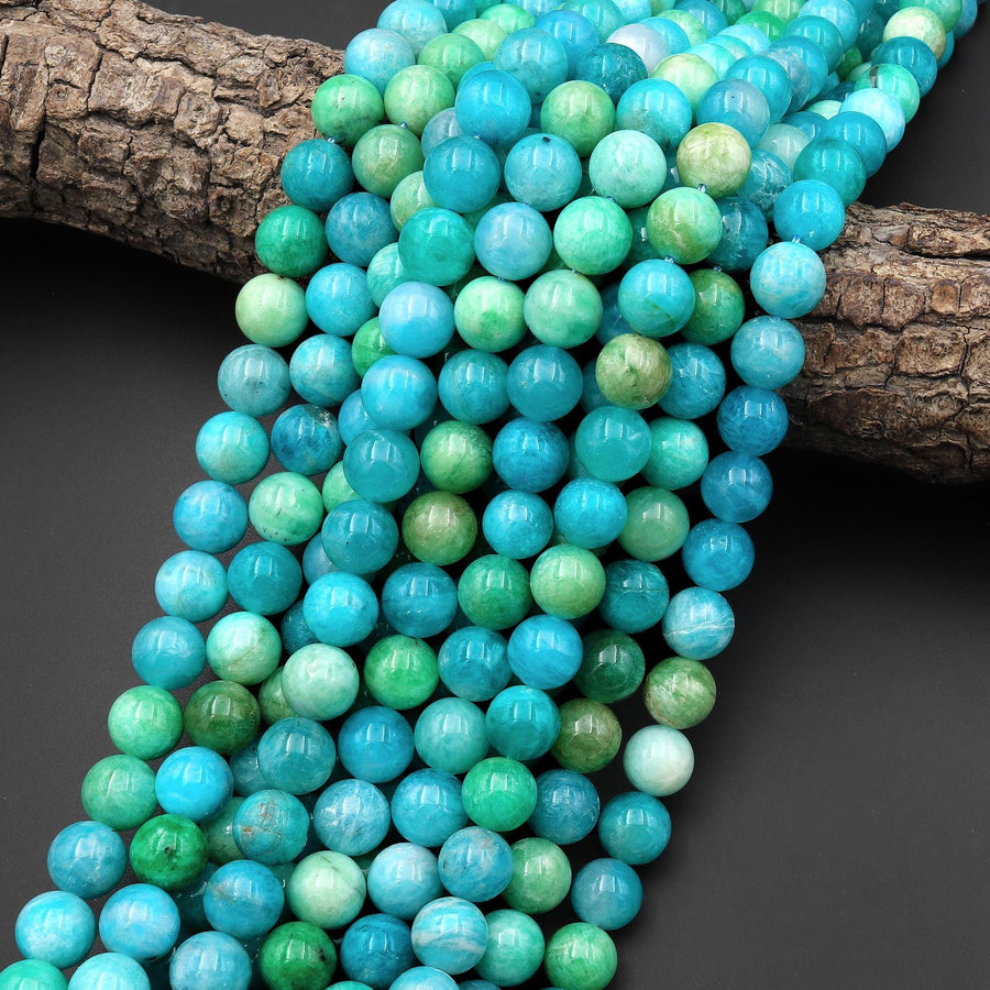 AAA Natural Aqua Blue Green Peruvian Amazonite Beads 4mm 10mm Smooth Round Beads 15.5" Strand