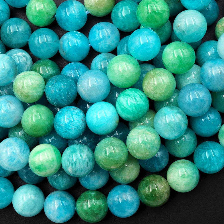 AAA Natural Aqua Blue Green Peruvian Amazonite Beads 4mm 10mm Smooth Round Beads 15.5" Strand