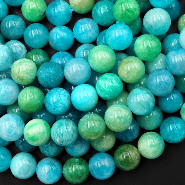 AAA Natural Aqua Blue Green Peruvian Amazonite Beads 4mm 10mm Smooth Round Beads 15.5" Strand