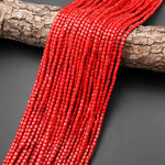 Genuine Red Bamboo Coral Smooth Short Tube Cylinder 3mm Beads 15.5" Strand