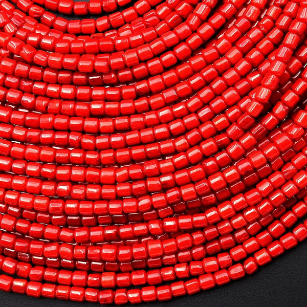 Genuine Red Bamboo Coral Smooth Short Tube Cylinder 3mm Beads 15.5" Strand