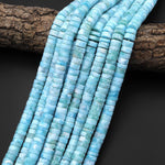 AAA Natural Real Genuine Blue Larimar Heishi 4mm 6mm 8mm Rondelle Beads From Dominican Republic 15.5" Strand