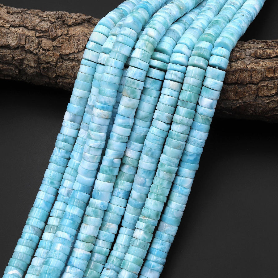 AAA Natural Real Genuine Blue Larimar Heishi 4mm 6mm 8mm Rondelle Beads From Dominican Republic 15.5" Strand