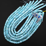 AAA Natural Real Genuine Blue Larimar Heishi 4mm 6mm 8mm Rondelle Beads From Dominican Republic 15.5" Strand