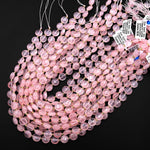 AAA Translucent Faceted Natural Madagascar Pink Rose Quartz Smooth 10mm Coin Beads 15.5" Strand