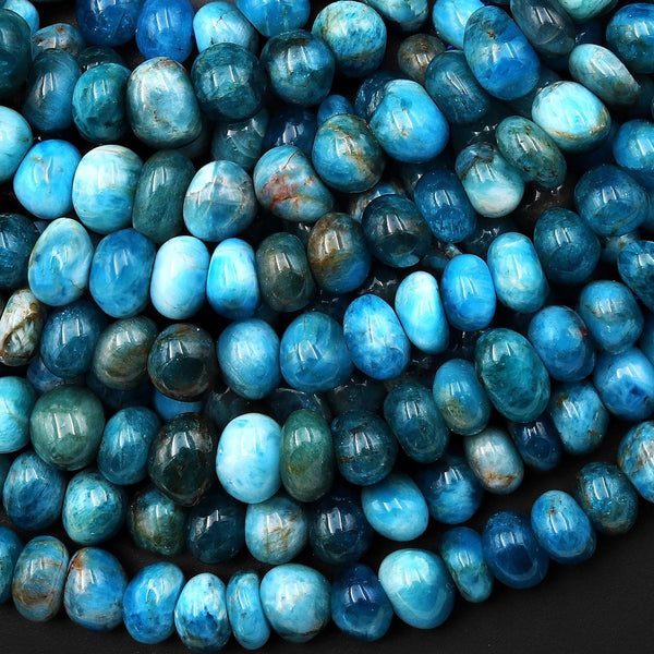 Natural Teal Blue Apatite Freeform Oval Pebble Nugget Beads Top Side Drilled Gemstone 15.5" Strand