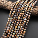 Tibetan Agate 8mm 10mm Round Beads Dzi Agate Green Brown Etched Wavy Line Mala Antique Boho Style 15.5" Strand