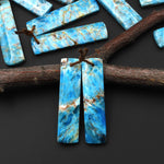 Natural Robin's Egg Turquoise Blue Apatite Rectangle Earrings Drilled Matched Gemstone Beads Pair