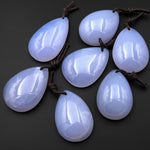 Natural Blue Chalcedony Teardrop Pear Pendant Focal Bead Drilled Highly Polished Gemstone