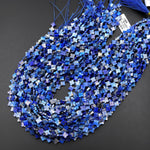 4 Four Leaf Clover Beads Natural Blue Lapis 8mm Hand Carved Flower Gemstone 15.5" Strand