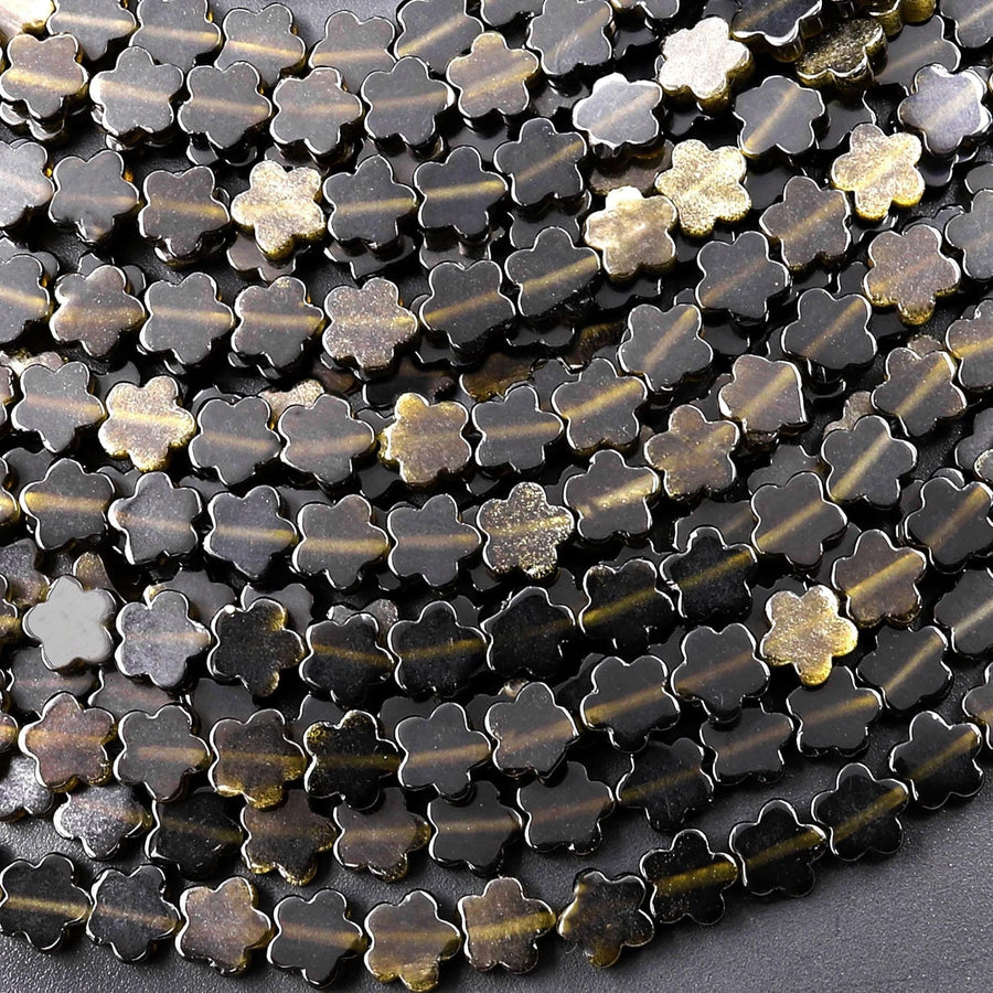 Natural Golden Obsidian Cherry Blossom Flower Beads 6mm Carved Gemstone 15.5" Strand