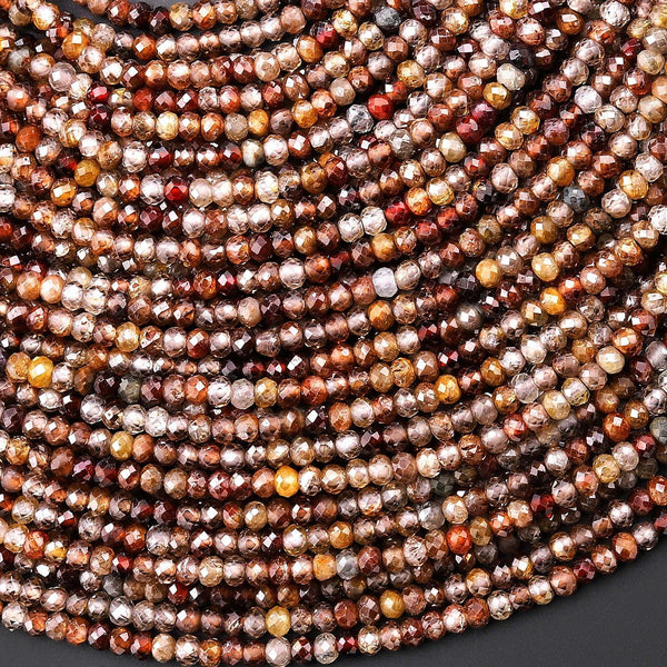 Genuine Natural Zircon Faceted Rondelle Beads 3mm Smoky Orange Brown Champagne Diamond Cut Gemstone 15.5" Strand