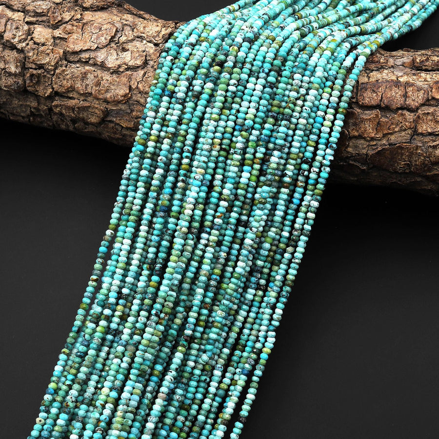 Genuine Natural Turquoise 2mm Faceted Rondelle Beads Micro Cut Small Gemstones 15.5" Strand