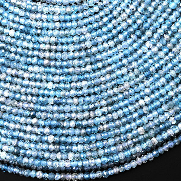 Rare Genuine Natural Blue Zircon Faceted 3mm Rondelle Beads Gemstone 15.5" Strand