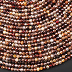 Genuine Natural Zircon Round Beads 3mm Micro Faceted Smoky Orange Brown Champagne Diamond Cut Beads Gemstone 15.5" Strand