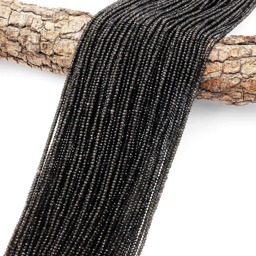 AAA Natural Obsidian Faceted Thin Rondelle Beads 2mm 15.5" Strand