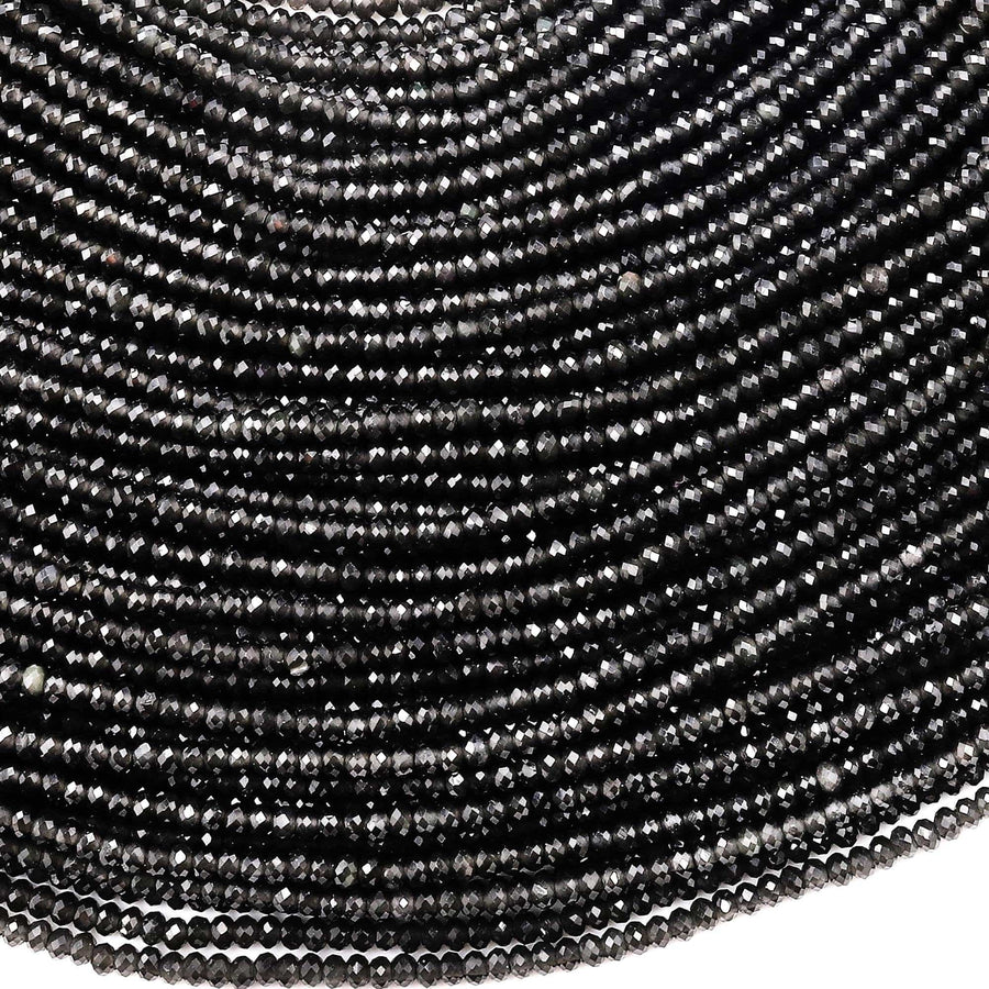 AAA Natural Obsidian Faceted Thin Rondelle Beads 2mm 15.5" Strand