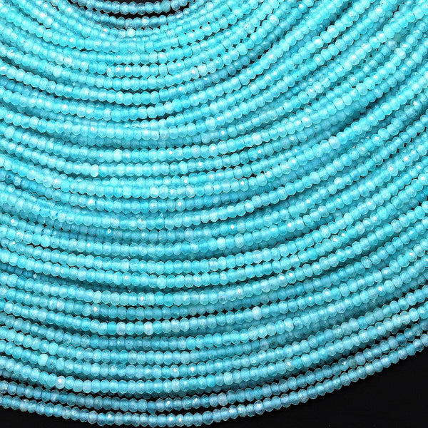 AAA Micro Faceted Natural Peruvian Blue Amazonite 2mm Rondelle Beads Gemstone 15.5" Strand