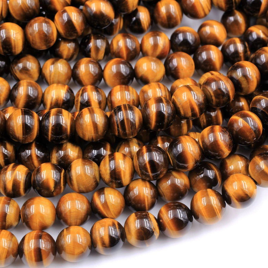 AAA Natural Tiger's Eye 4mm 6mm 8mm 10mm 12mm 14mm 16mm Round Beads Amazing Chatoyant Swirls 15.5" Strand