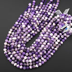 Natural Chevron Amethyst Beads 8mm 10mm 12mm Round Beads White Bands 15.5" Strand