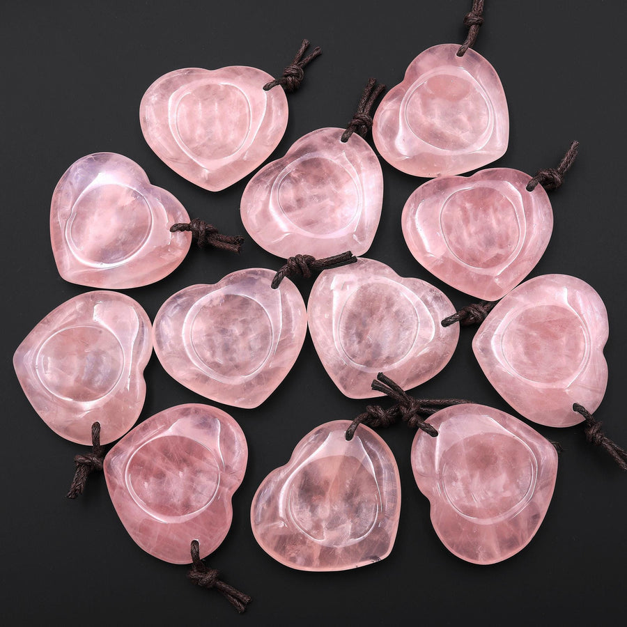 AAA Natural Pink Rose Quartz Indented Heart Pendant