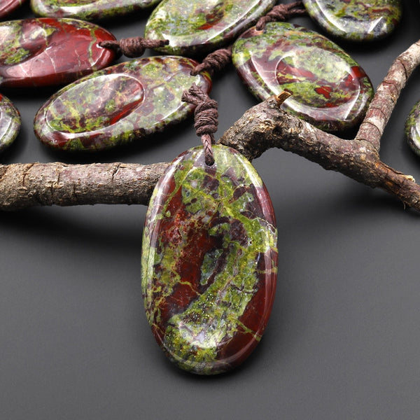 Natural Dragon Blood Jasper Pendant Indented Oval Focal Bead A1