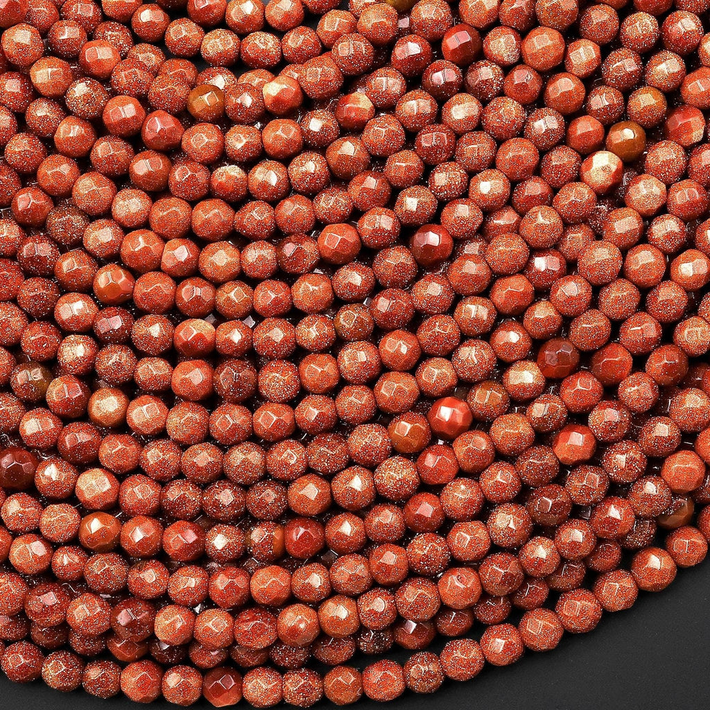 Faceted Goldstone Sandstone Round Beads 4mm 6mm 15.5" Strand