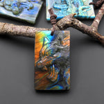 Hand Carved Natural Labradorite Growling Wolf Gemstone Pendant Bead A1