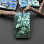 Hand Carved Natural Labradorite Growling Wolf Gemstone Pendant Bead