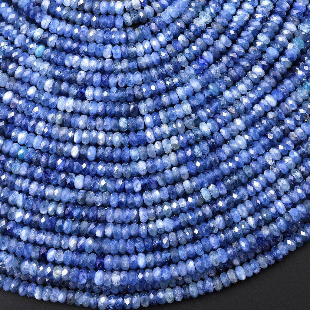 AAA Faceted Natural Blue Kyanite 4mm Thin Rondelle Beads 15.5" Strand