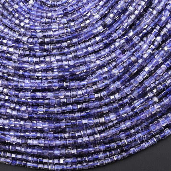 AAA Natural Iolite Gemstone Faceted 2mm Cube Beads Translucent Gemstone 15.5" Strand