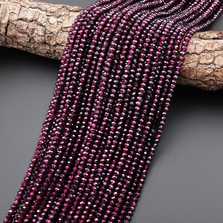 Faceted Natural Purple Garnet Faceted 3mm 4mm Rondelle Beads Gemstone 15.5" Strand