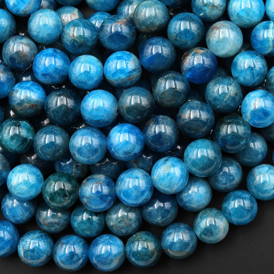 AAA Natural Blue Apatite 4mm 6mm 8mm 10mm Smooth Round Beads 15.5" Strand
