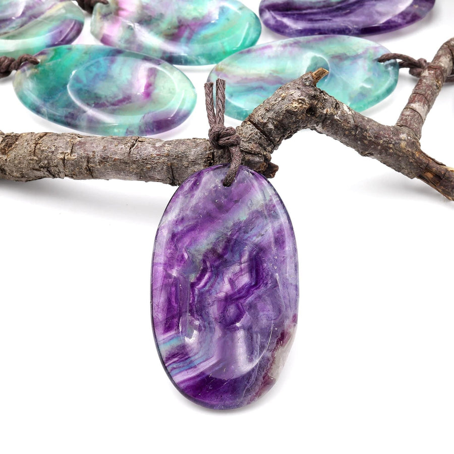 Natural Rainbow Fluorite Pendant Indented Oval Focal Bead