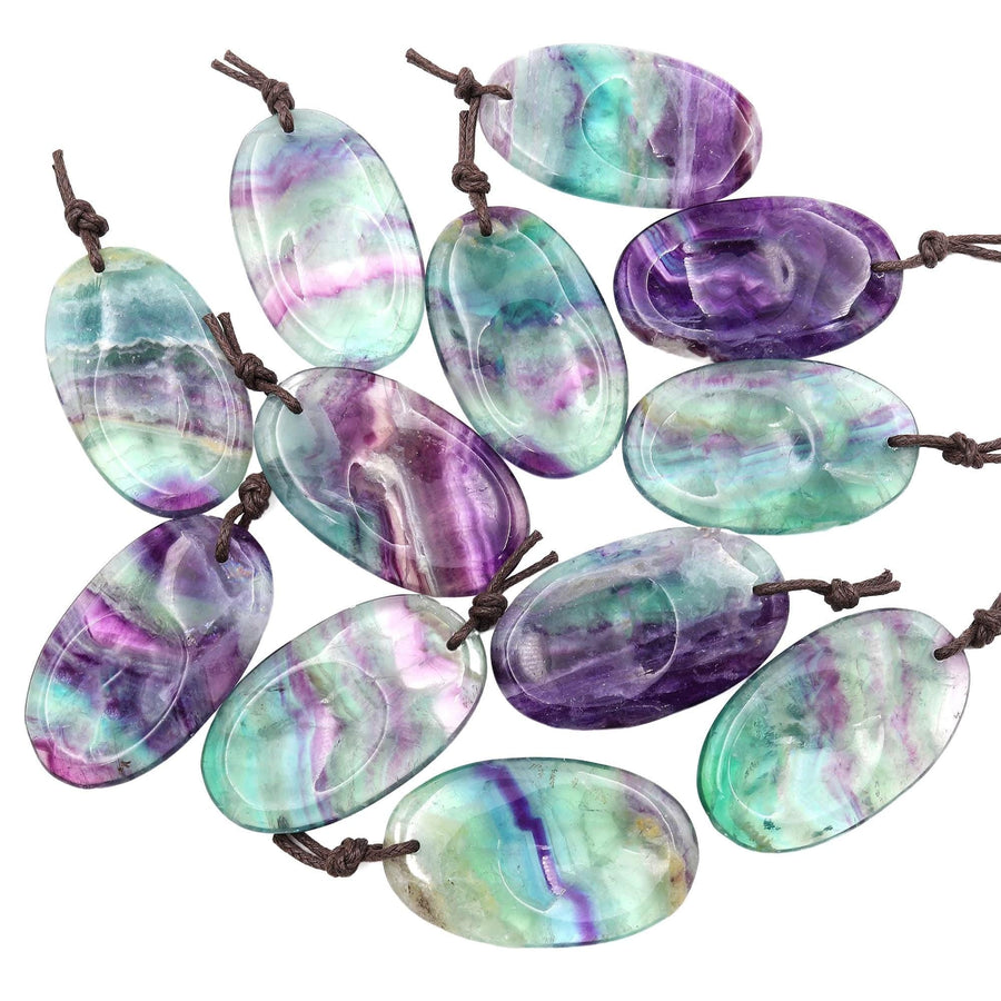 Natural Rainbow Fluorite Pendant Indented Oval Focal Bead