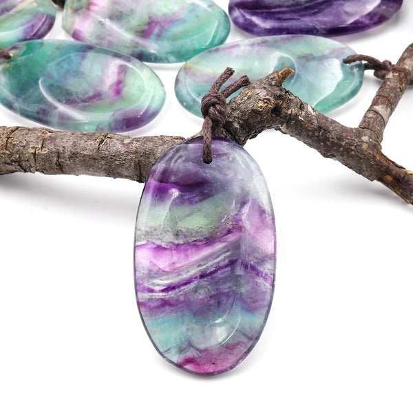 Natural Rainbow Fluorite Pendant Indented Oval Focal Bead A4