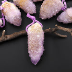 Natural Purple Purple Stalactite Quartz Point Pendant Side Drilled Gemstone Crystal