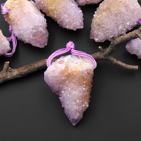 Natural Purple Purple Stalactite Quartz Point Pendant Side Drilled Gemstone Crystal A3