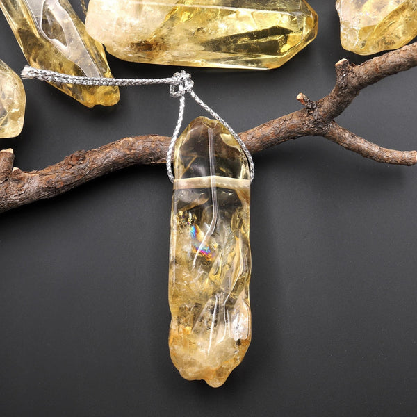 Natural Brazilian Golden Quartz Pendant Side Drilled Crystal Point Gemstone Bead